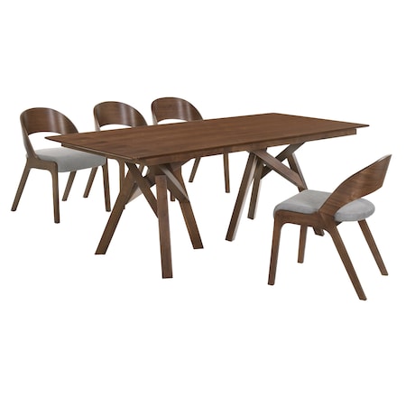 Armen Living Cortina and Polly 5 Piece Walnut Rectangular Dining Set SETCODIWA5C